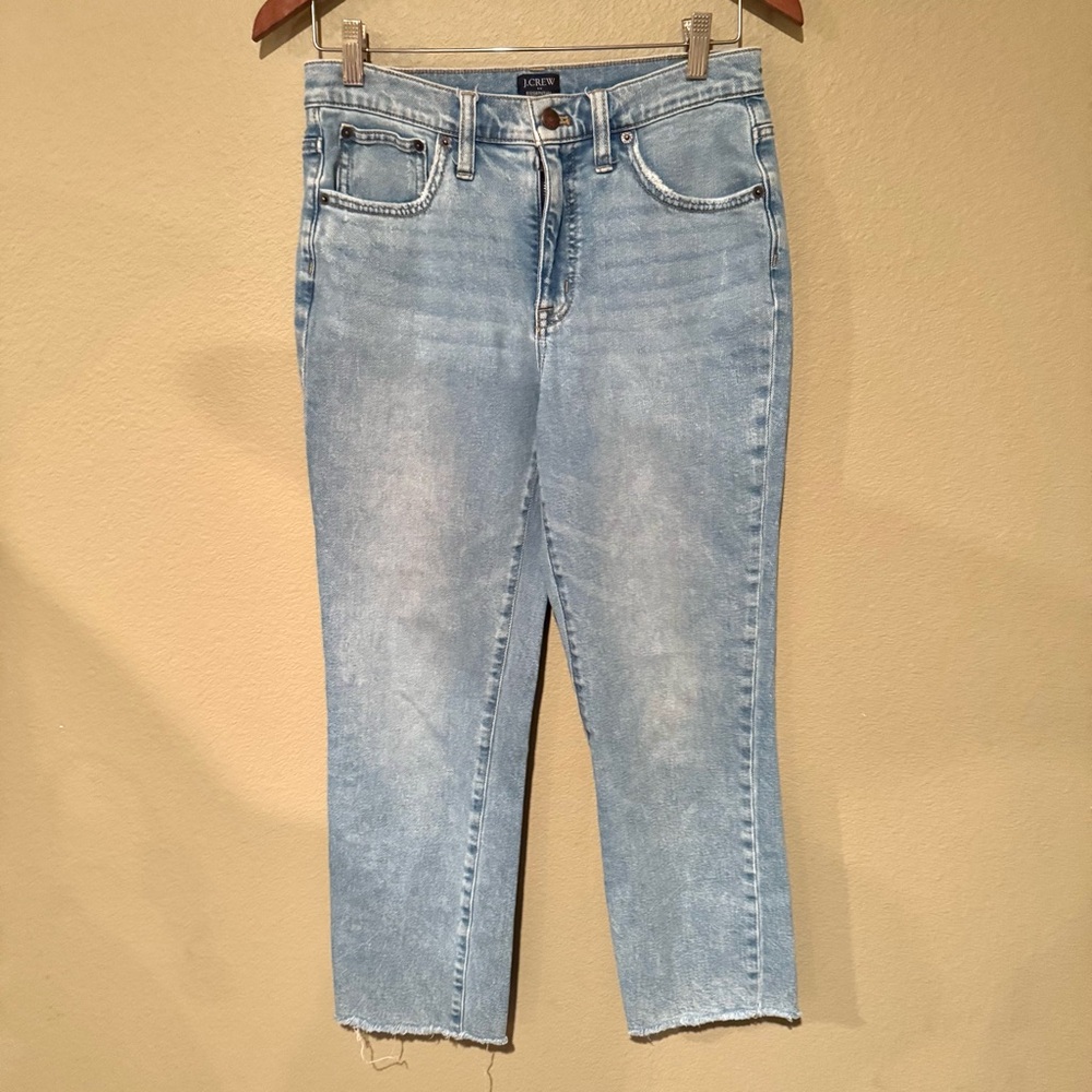 J.Crew Factory High Rise Light Wash Distressed Cropped Straight Jeans Blue 28 - Picture 2 of 6